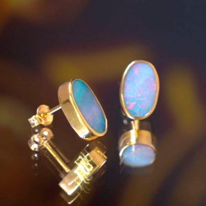 18ct yellow gold blue opal studs 24742