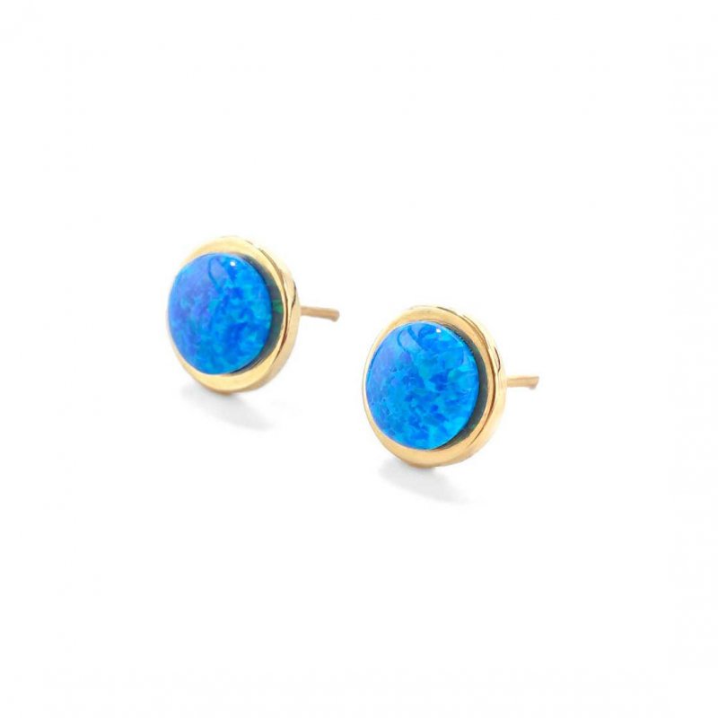 14 ct yellow gold blue opal triplet studs 93604 1